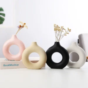 Circle vase ceramic Black Pink White and Cream